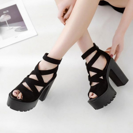 Sandals Fashion High Heeled Women's Shoes In Spring And Summer Of 2021 Thick Soled Waterproof Platform Heel Hollow Roman
