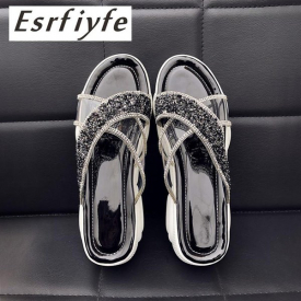 Slippers ESRFIYFE 2021 Summer PVC Women Fashion Wedges Platform Shoes Woman Crystal Light Sole Femme Footwear Beach