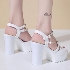 Dress Shoes Women Ladies Fashion Crystal Solid Peep Toe Buckle Casual Sandals High Heels Platform