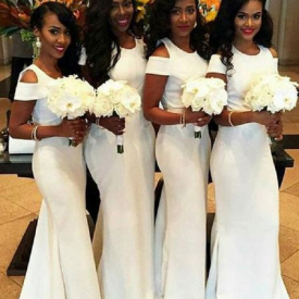 Bridesmaid Dress Vintage Dresses White Elastic Satin Off-the-Shoulder Bridemaid For Wedding Party