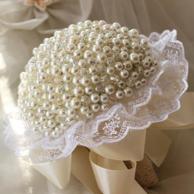 Full Artificial Pearl Jewellery Wedding Bouquet Bridal Flower Ivory Bouquet 100% Handmade Round Bride Accessories Dropshipping