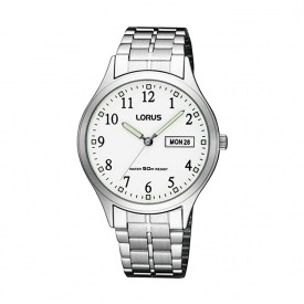 Lorus Mens Watch Classic White Dial Stainless Steel with Day and Date Model RXN91BX9