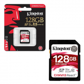 Kingston SD SDXC UHS-I U3 Canvas React 100MB/s Class 10 V30 Memory Card – 128GB