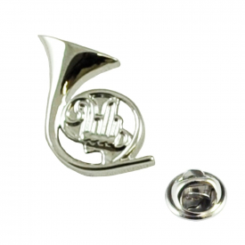 Silver French Horn Musical Instrument Lapel Pin Badge – Rhodium Plated