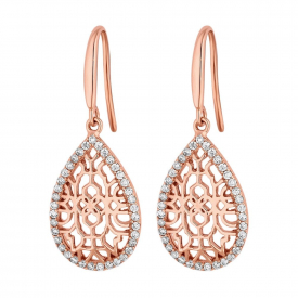 14ct Rose Gold Plated Sterling Silver 925 Cubic Zirconia Filigree Pear Drop Earring