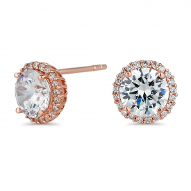 14ct Rose Gold Plated Sterling Silver 925 Cubic Zirconia Pave Surround Stud Earring