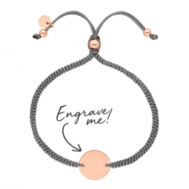 14ct Rose Gold Plated Sterling Silver 925 Disc On A Grey Cord Toggle Bracelet – Personalise By Engraving