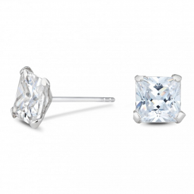 Sterling Silver 925  7mm Square Cubic Zirconia Studs