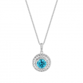Sterling Silver 925 Cubic Zirconia Double Halo Aqua Necklace