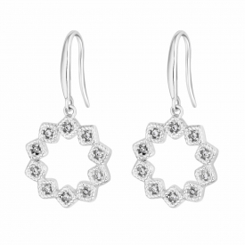 Sterling Silver 925 Cubic Zirconia Floral Open Drop Earring