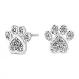 Sterling Silver 925 Cubic Zirconia Paw Print Stud Earring