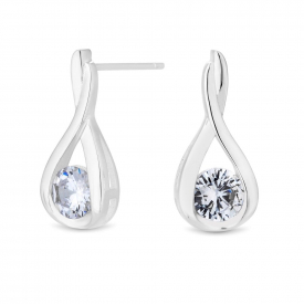 Sterling Silver 925 Cubic Zirconia Solitaire Twist Drop Earring