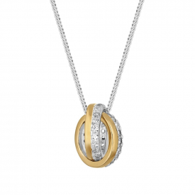 Sterling Silver 925 Cubic Zirconia Two Tone Barrel Pendant Necklace