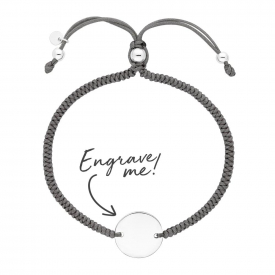 Sterling Silver 925 Disc On A Grey Cord Toggle Bracelet – Personalise By Engraving