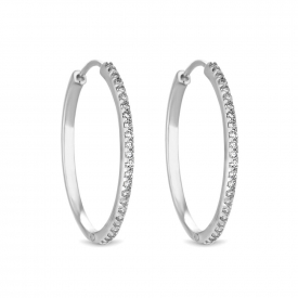 Sterling Silver 925 Fine Cubic Zirconia Hoop Earring