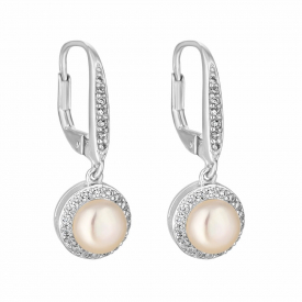 Sterling Silver 925 Freshwater Pearl And Cubic Zirconia Halo Earrings