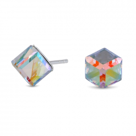 Sterling Silver 925 Multi Coloured Cube Stud Earring Embellished With Swarovski Crystals