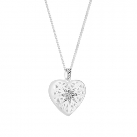 Sterling Silver 925 North Star Heart Necklace Embellished With Swarovski Crystals
