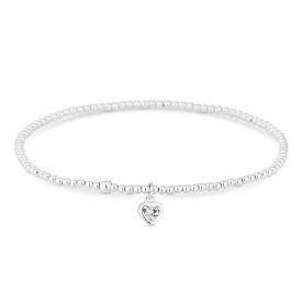 Sterling Silver 925 Silver Cubic Zirconia Heart  Stretch Bracelet