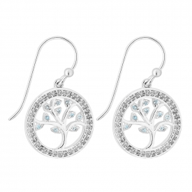 Sterling Silver 925 Tree Of Life Blue Drop Earrings Embellished With Swarovski Crystals