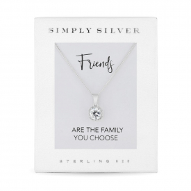 Sterling Silver 925 White Cubic Zirconia Carded Boxed Short Pendant Necklace