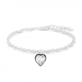 Sterling Silver 925 White Heart Bracelet Embellished With Swarovski Crystals