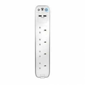 Masterplug USB 2.1a Charging Surge Protected 1m Extension Lead with 4 sockets – White