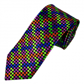 Tresanti Reale Black, Royal Blue, Fuchsia Pink, Orange & Green Checked Silk Designer Tie
