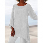 Women’s Tunic Blouse Shirt Solid Colored Long Sleeve Round Neck Tops White Black Blue Lightinthebox