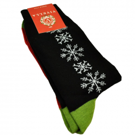 Viyella Black, Red & Green Snowflake Men’s Novelty Christmas Socks