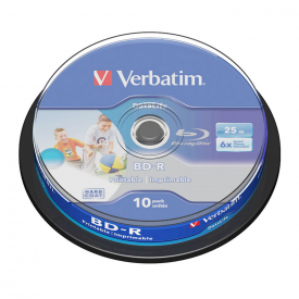 Verbatim 43804 BD-R SL Datalife 25GB 6x Wide Inkjet Printable Blu-ray Disc – Spindle Pack of 10