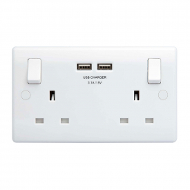 BG Electrical 822U3 2 Gang Double Socket with 2 USB Ports High 3.1Amp Output