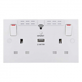 BG 2 Gang Double Electrical Socket Cover +Built-in WIFI Range Extender +USB Port