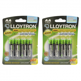 Lloytron ACCU DIGITAL AA HR06 Ni-Mh Rechargeable Batteries 1300mAh – Value 8 Pack