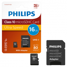 Philips Micro SD SDHC Memory Card Class 10 with Full Size SD Adapter – 16GB