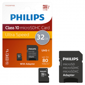 Philips Micro SD SDHC Class 10 UHS-1 80MB/s Memory Card with Full Size SD Adapter – 32GB