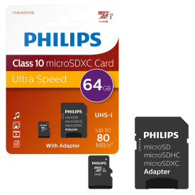 Philips Micro SD SDXC Memory Card Class 10 with Full Size SD Card Adapter – 64GB