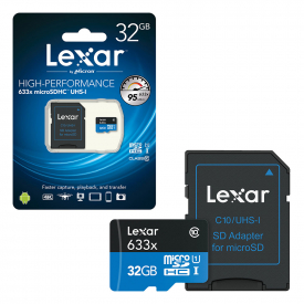 Lexar Micro SD SDHC Memory Card Class 10 UHS-1 95 MB/s with Full Size SD Card Adapter- 32GB