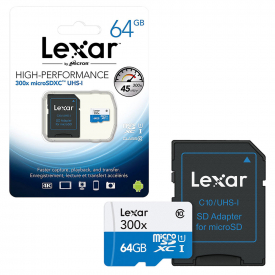 Lexar Micro SD SDXC Memory Card Class 10 UHS-1 45 MB/s with Full Size SD Card Adapter – 64GB