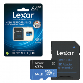 Lexar Micro SD SDXC Memory Card Class 10 UHS-1 95 MB/s with Full Size SD Card Adapter – 64GB