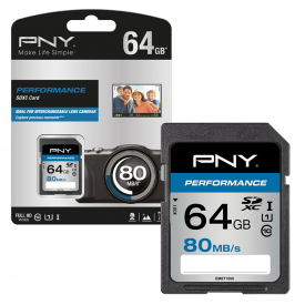 PNY Performance SD SDXC Flash Memory Card Class 10 UHS-1 80MB/s – 64GB