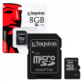 Kingston Micro SD SDHC Memory Card Class 4 with Full Size SD Card Adapter – 8GB