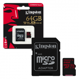 Kingston Canvas React Micro SD SDXC Memory Card 100MB/s UHS-1 U3 A1 V30 Class 10 With Adapter – 64GB