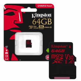 Kingston Canvas React Micro SD SDXC Memory Card 100MB/s UHS-1 U3 A1 V30 Class 10 – 64GB