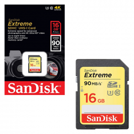 Sandisk Extreme SD SDHC Memory Card UHS-1 U3 Class 10 90MB/s 4hr – 16GB