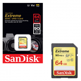 Sandisk Extreme SD SDXC Memory Card UHS-1 U3 Class 10 V30 90MB/s – 64GB