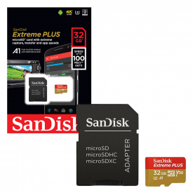 SanDisk Extreme Plus Micro SDHC Micro SD Memory Card Class 10 UHS-1 U3 V30 100MB/s with Full Size SD Card Adapter – 32GB
