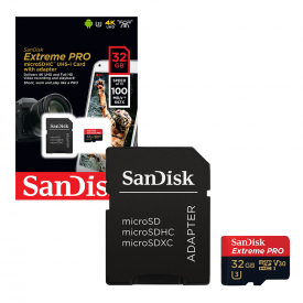 SanDisk Extreme Pro Micro SDHC Micro SD Memory Card Class 10 UHS-1 U3 V30 100MB/s with Full Size SD Card Adapter – 32GB