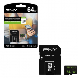 PNY High Performance Micro SD SDXC Memory Card  Class 10 100MB/s UHS-1 U1 with SD Adapter – 64GB