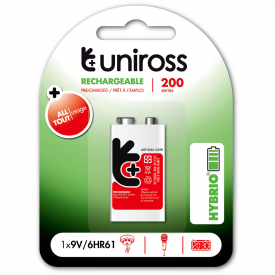 Uniross 9V PP3 Ni-Mh Pre-Charged Rechargeable Battery 200mAh – Pack of 1